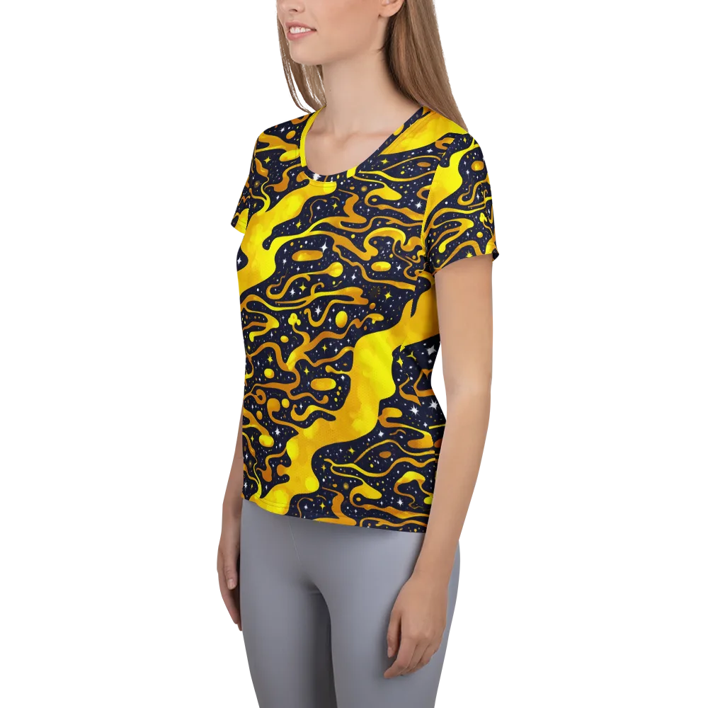 Gold Nebula on Women's Athletic T-Shirt — Left