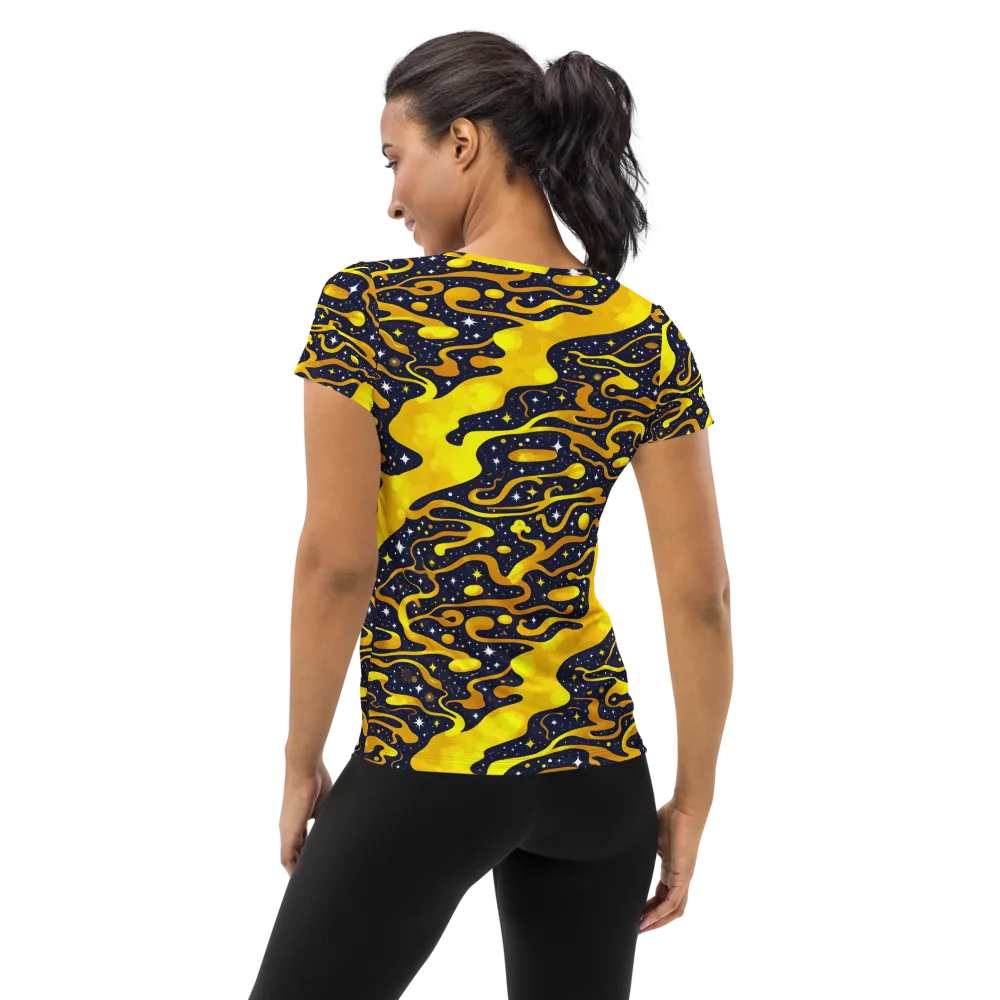 Gold Nebula on Women's Athletic T-Shirt — Back