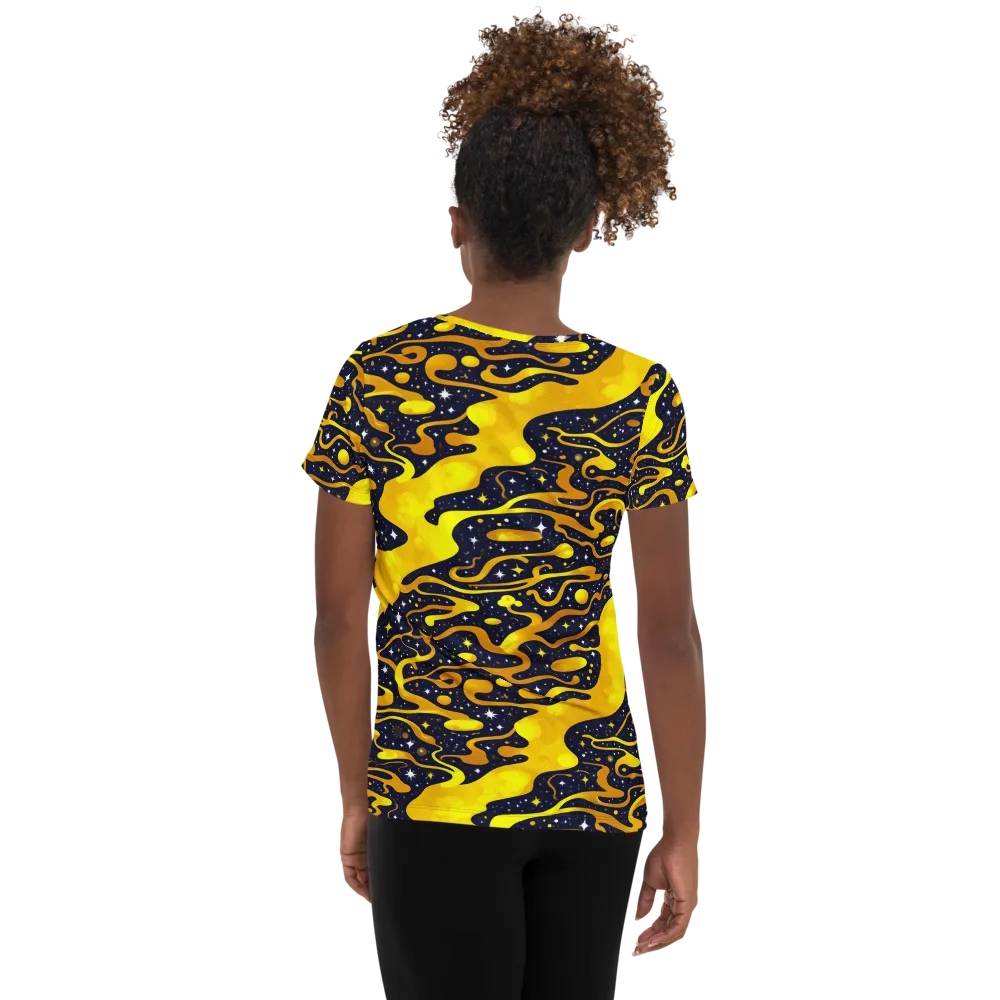 Gold Nebula on Women's Athletic T-Shirt — Back