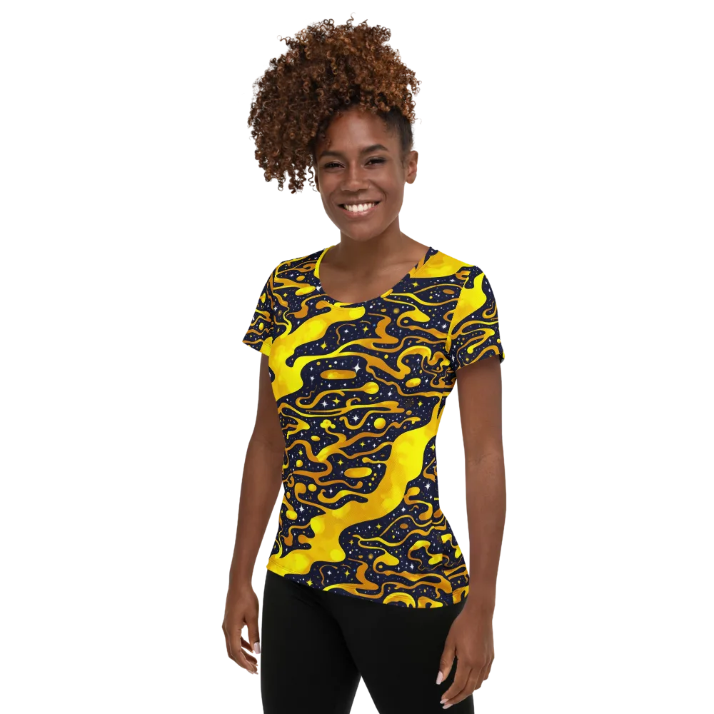 Gold Nebula on Women's Athletic T-Shirt — Left