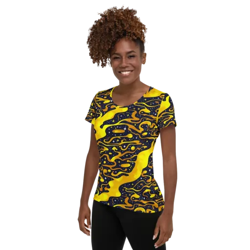 Gold Nebula on a Women's Athletic T-Shirt
