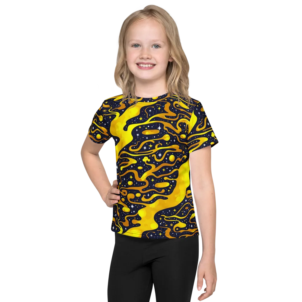 Gold Nebula on Kids Crew Neck T-Shirt — Front