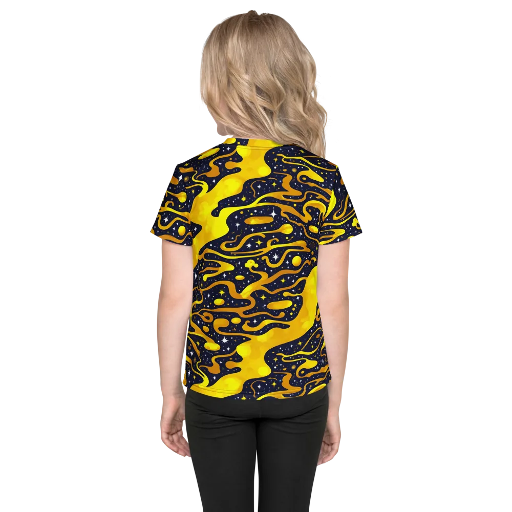 Gold Nebula on Kids Crew Neck T-Shirt — Back