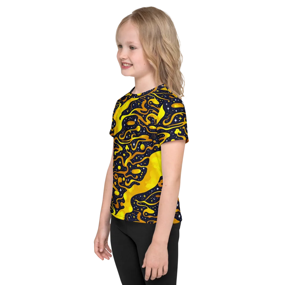 Gold Nebula on Kids Crew Neck T-Shirt — Left