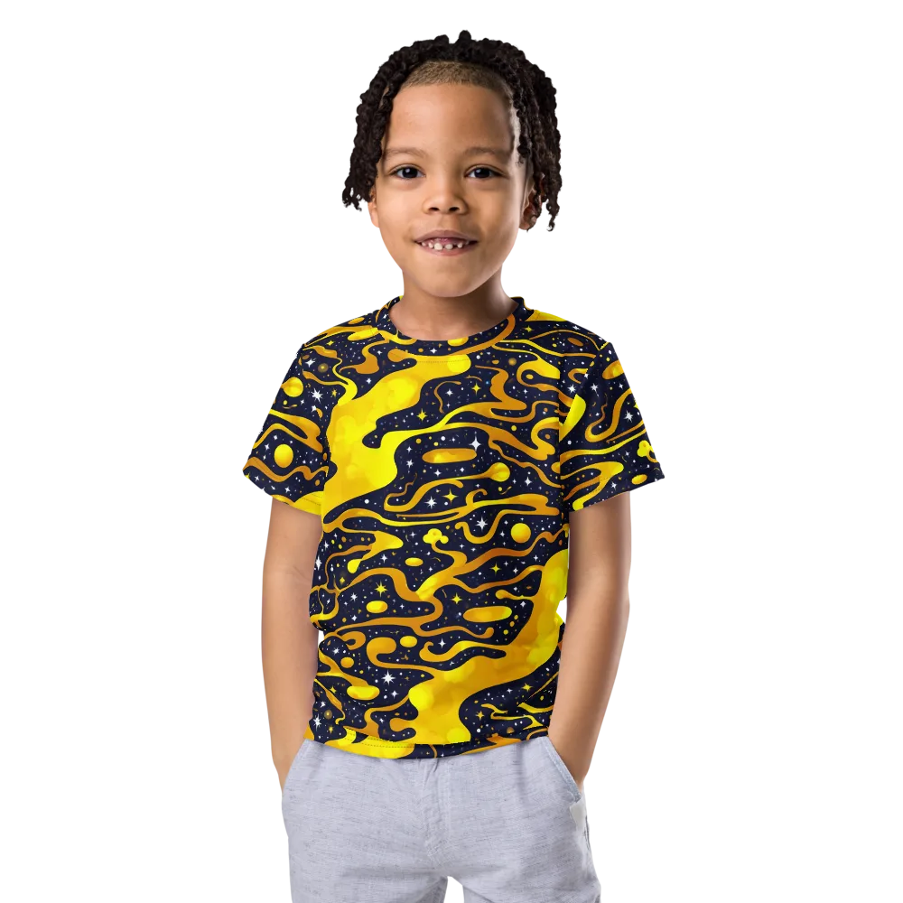 Gold Nebula on Kids Crew Neck T-Shirt — Front