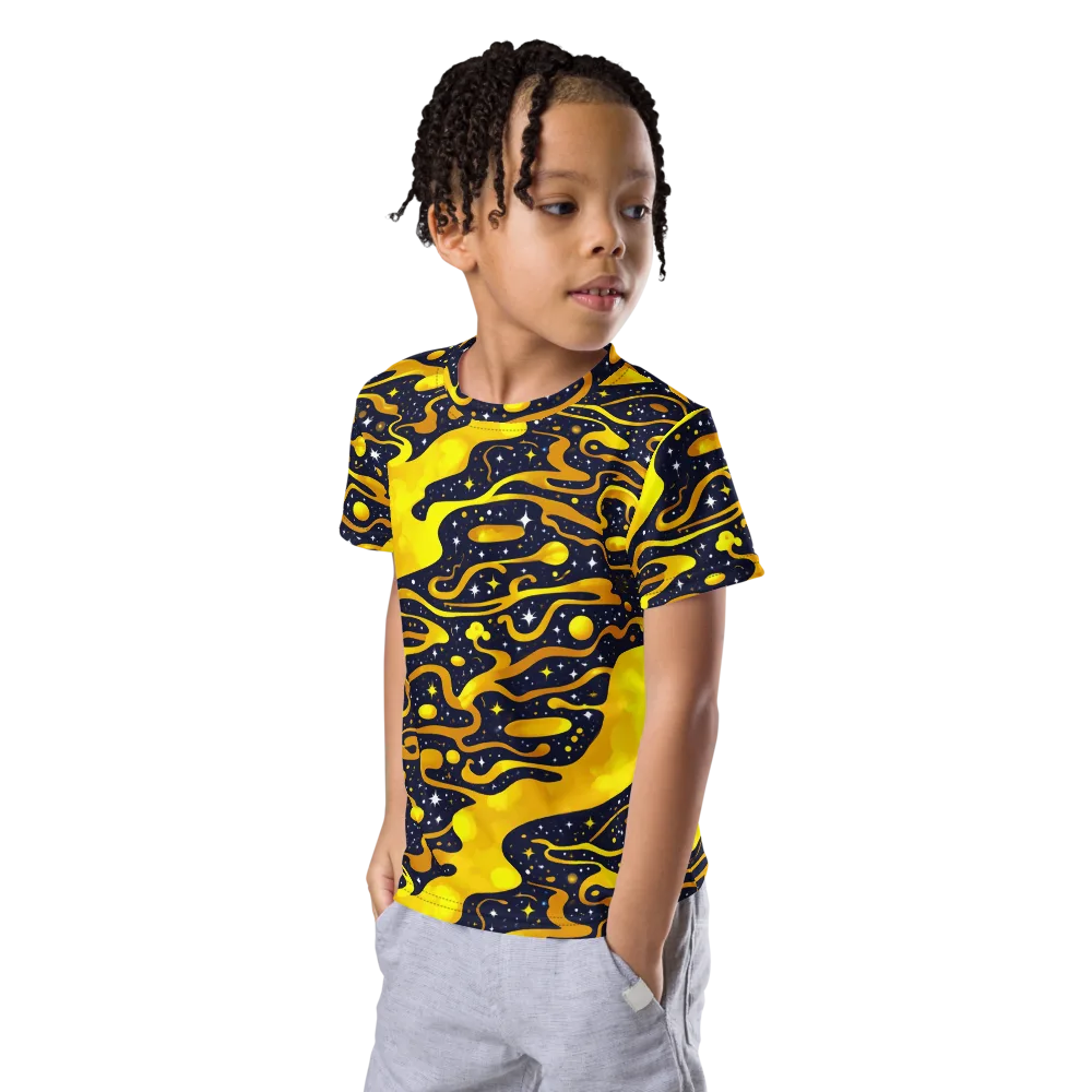 Gold Nebula on Kids Crew Neck T-Shirt — Left Front