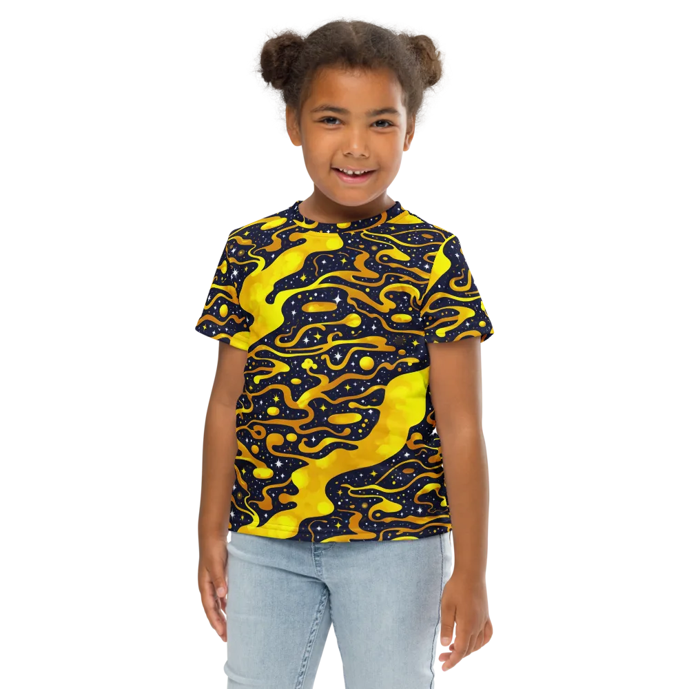 Gold Nebula on Kids Crew Neck T-Shirt — Front