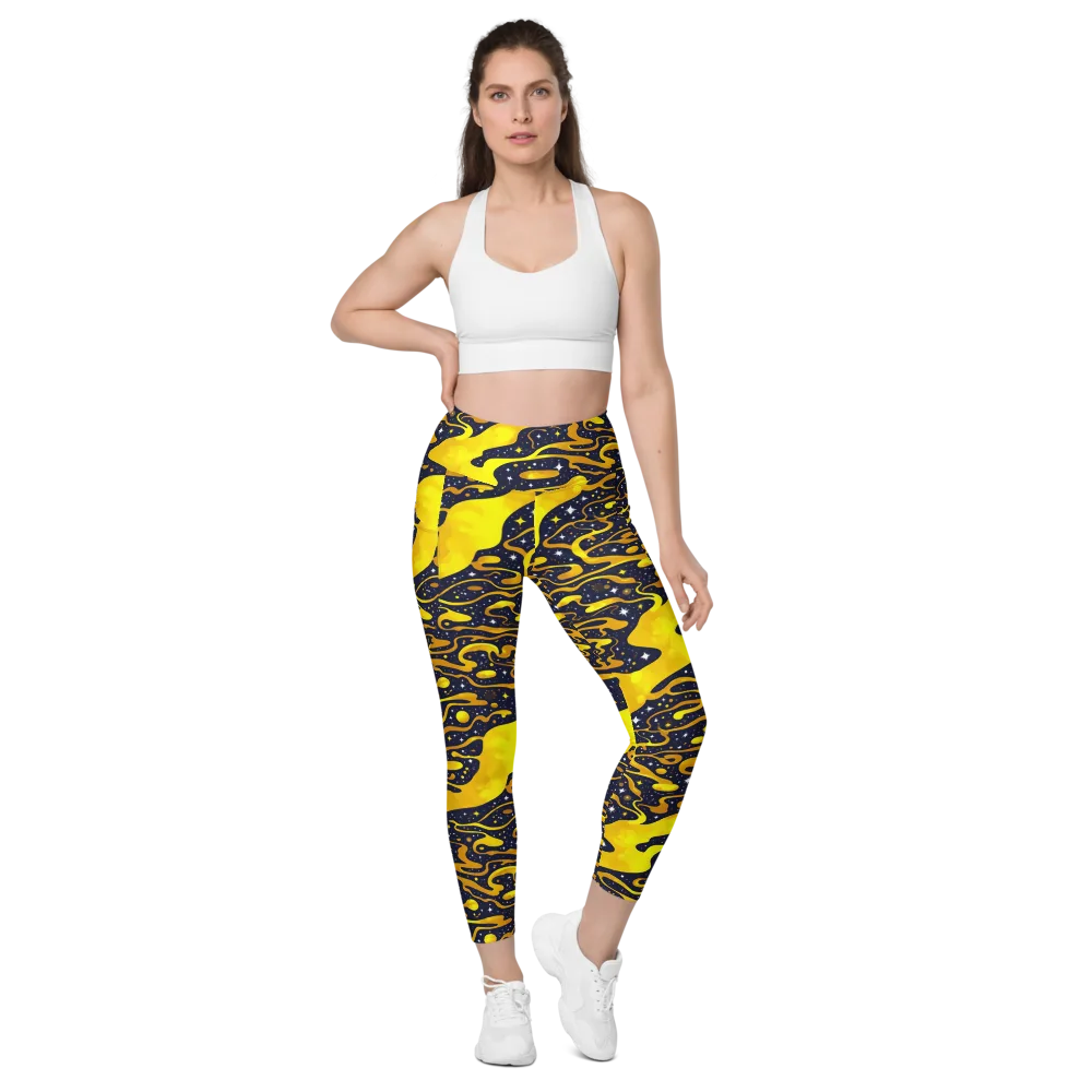 Gold Nebula on Leggings with Pockets — Front