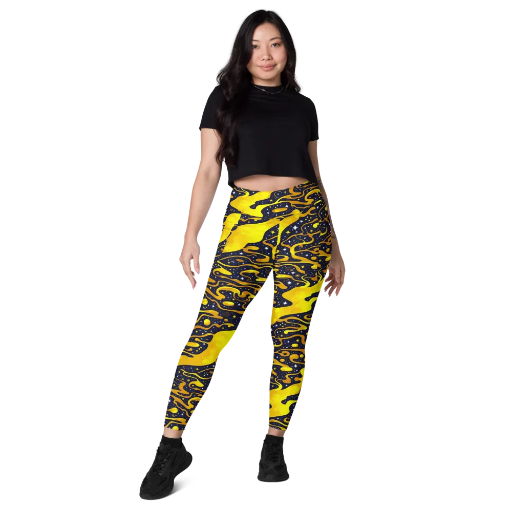 Gold Nebula on Leggings with Pockets — Front