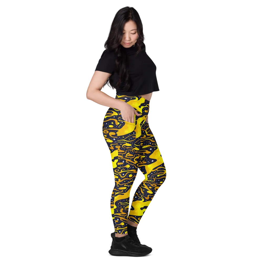 Gold Nebula on Leggings with Pockets — Right