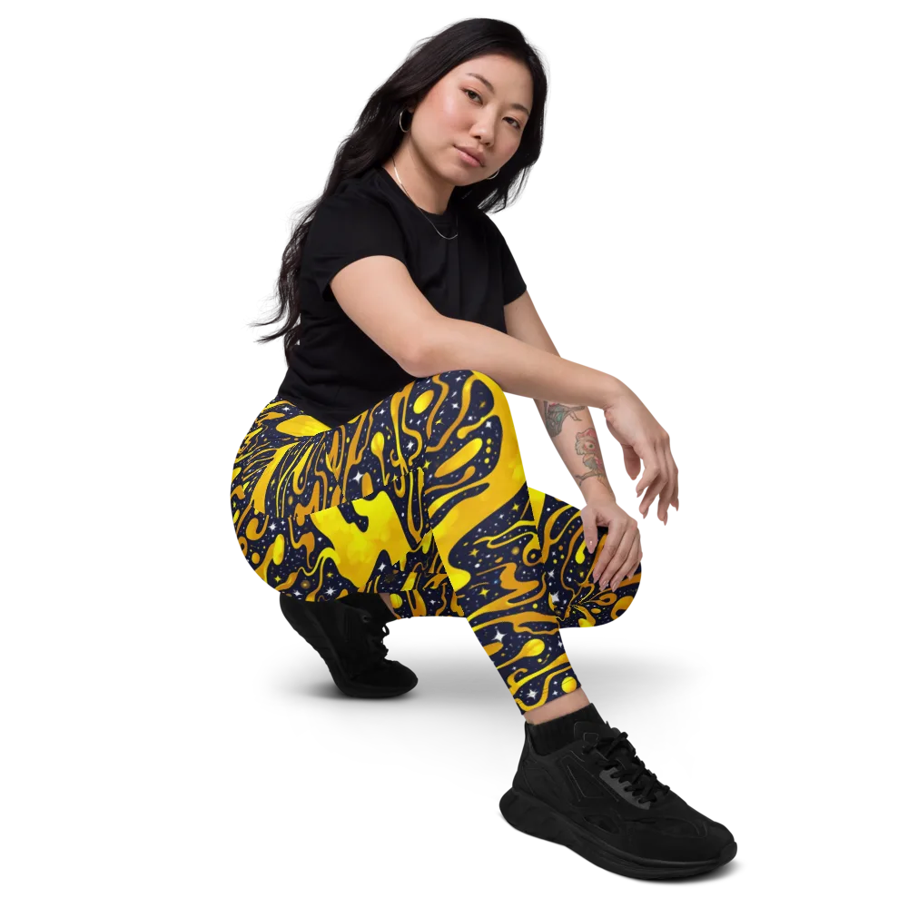Gold Nebula on Leggings with Pockets — Right Front