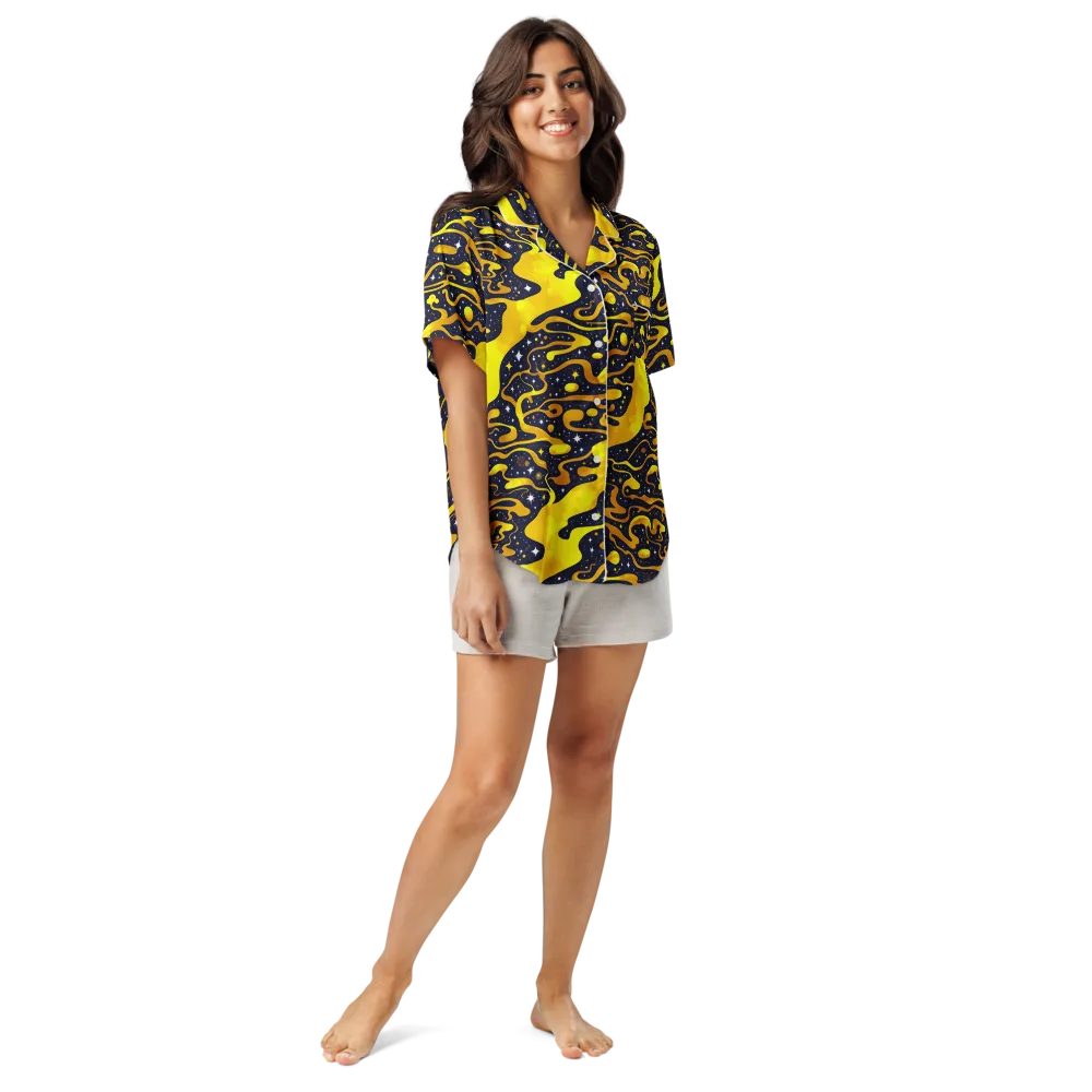 Gold Nebula on Women's Short Sleeve Pajama Top — Front