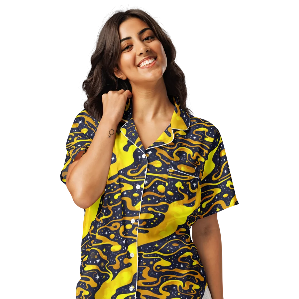 Gold Nebula on Women's Short Sleeve Pajama Top — Front
