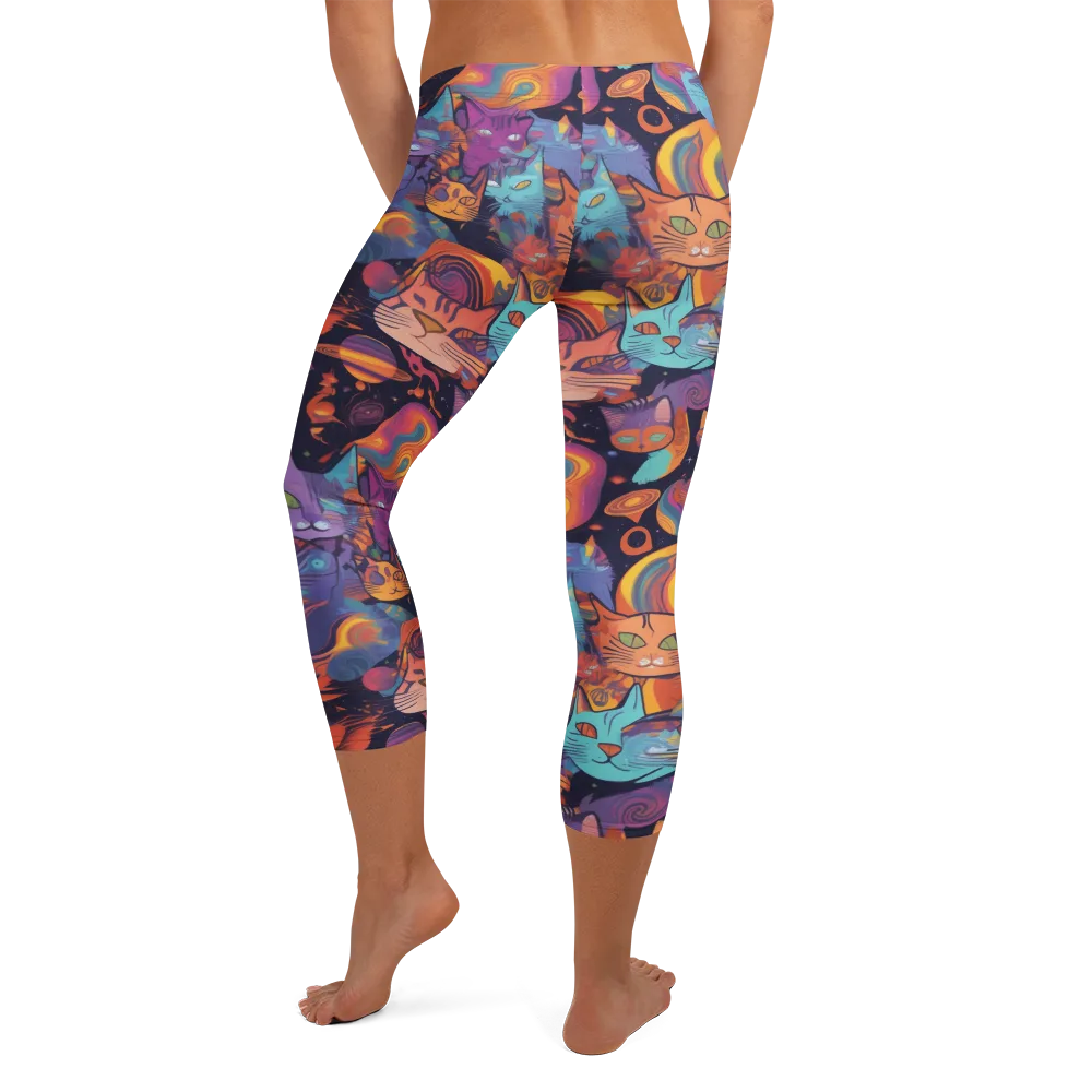 Cosmic Cat Parade on Capri Leggings — Back