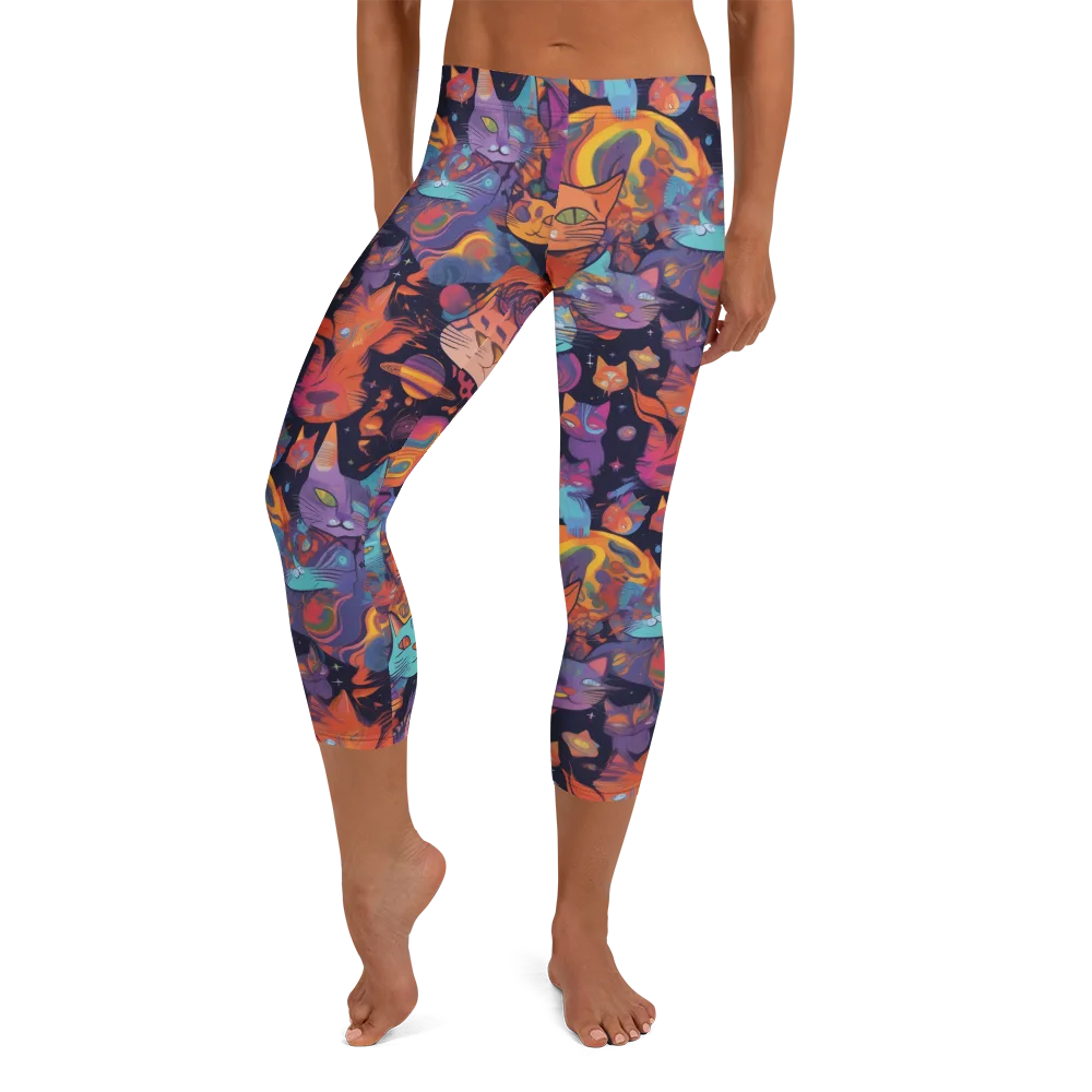Cosmic Cat Parade on Capri Leggings — Front