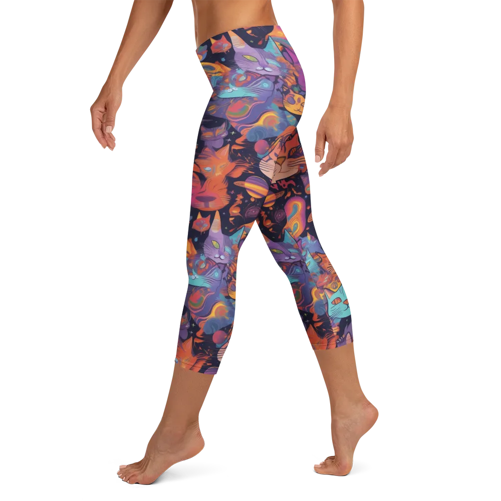 Cosmic Cat Parade on Capri Leggings — Left