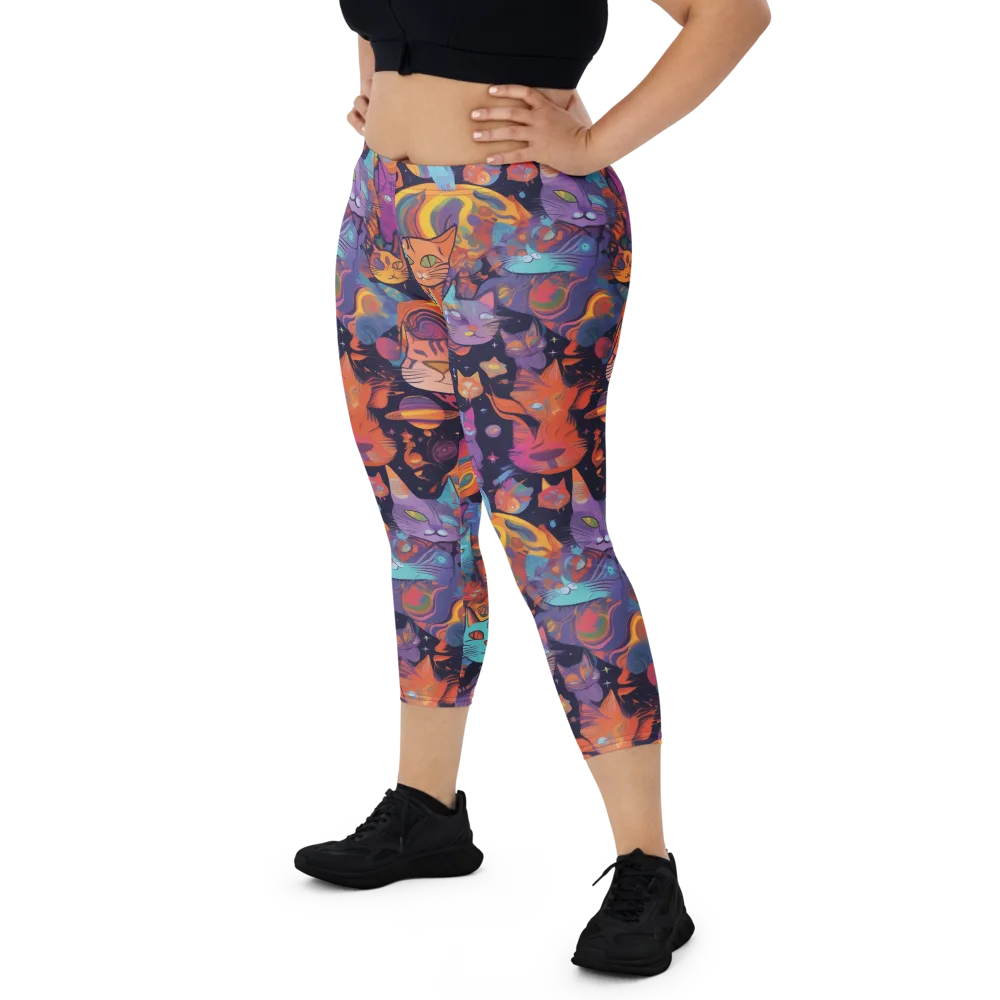 Cosmic Cat Parade on Capri Leggings — Front