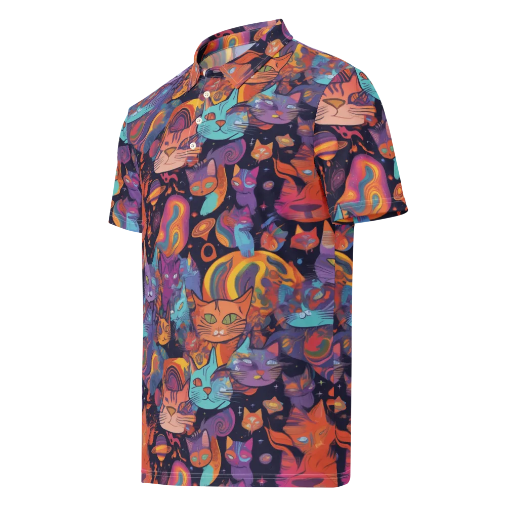 Cosmic Cat Parade on Men's Slim Fit Polo Shirt — Left Front