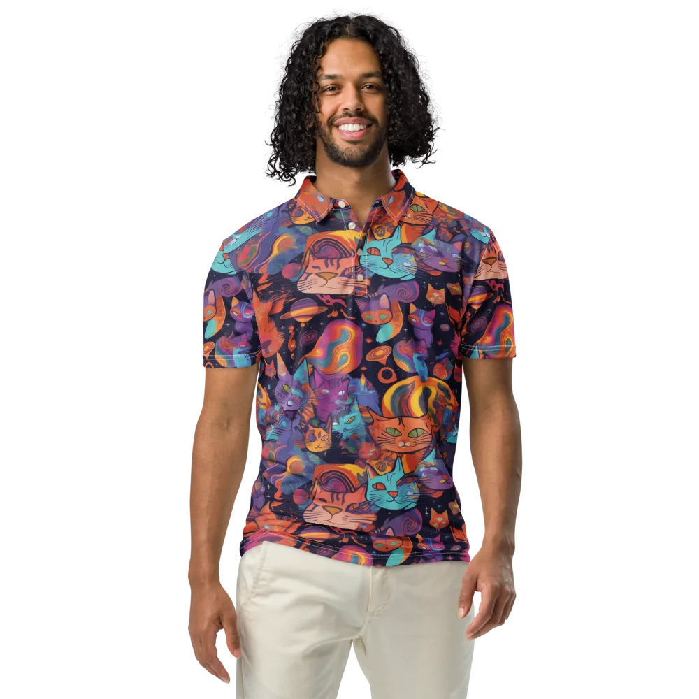 Cosmic Cat Parade on Men's Slim Fit Polo Shirt — Front