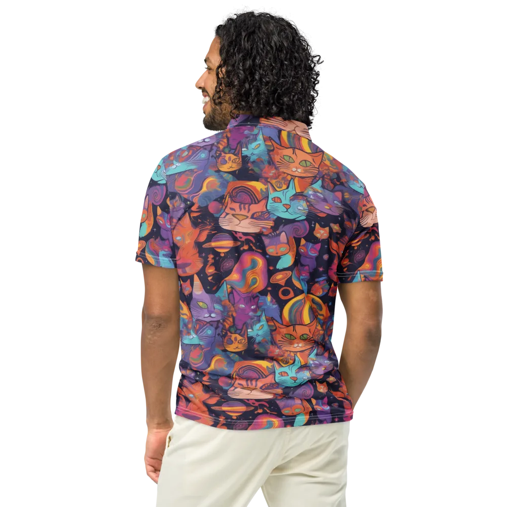 Cosmic Cat Parade on Men's Slim Fit Polo Shirt — Back