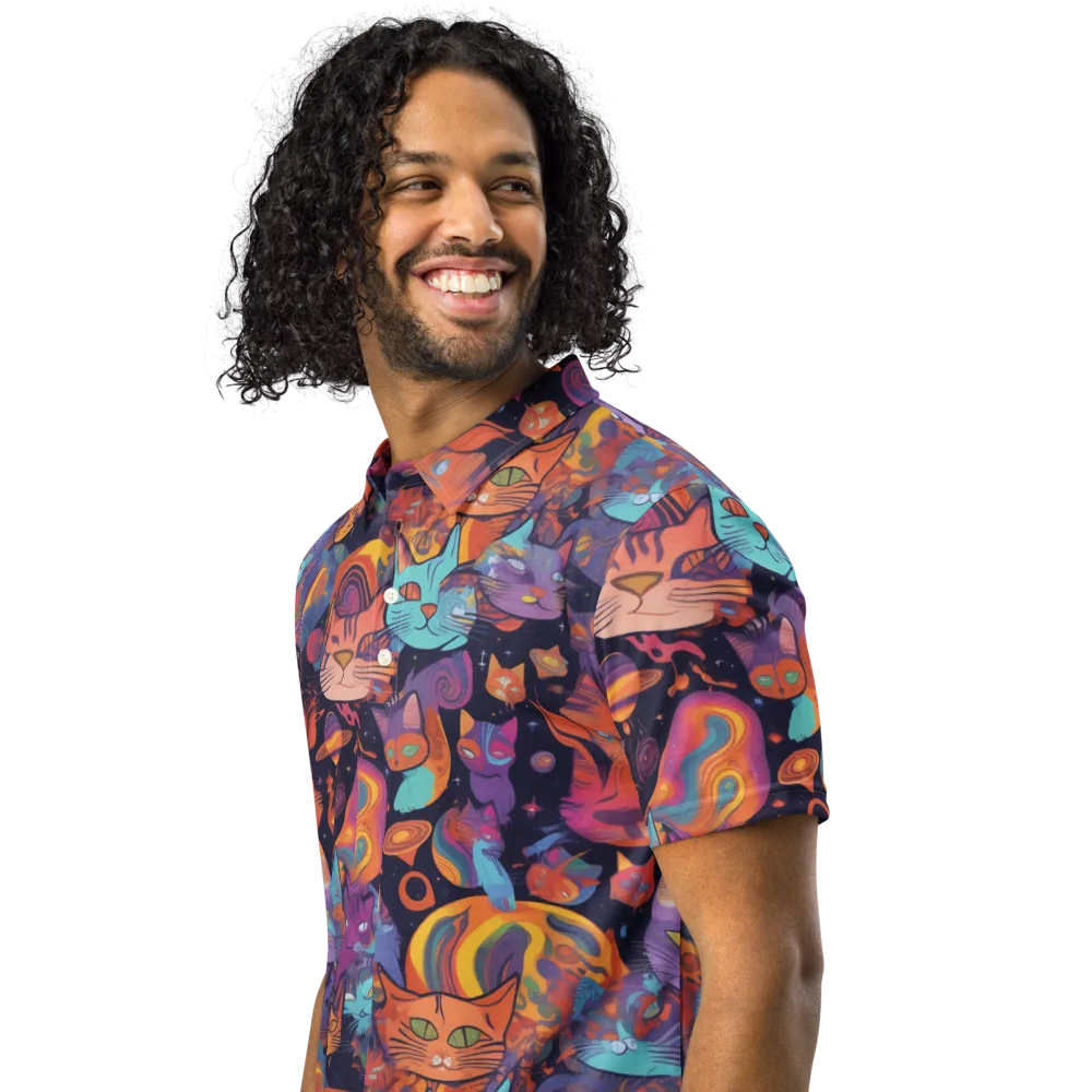 Cosmic Cat Parade on Men's Slim Fit Polo Shirt — Left Front
