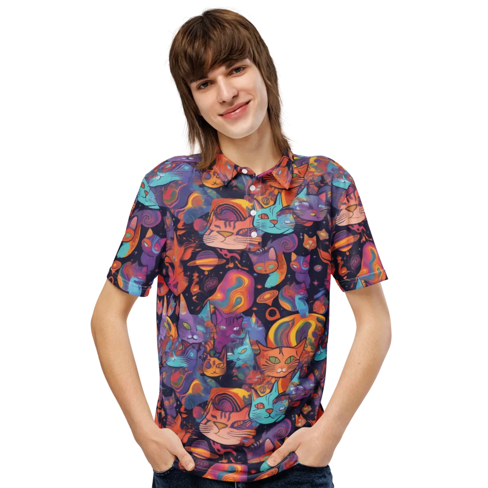 Cosmic Cat Parade on Men's Slim Fit Polo Shirt — Front