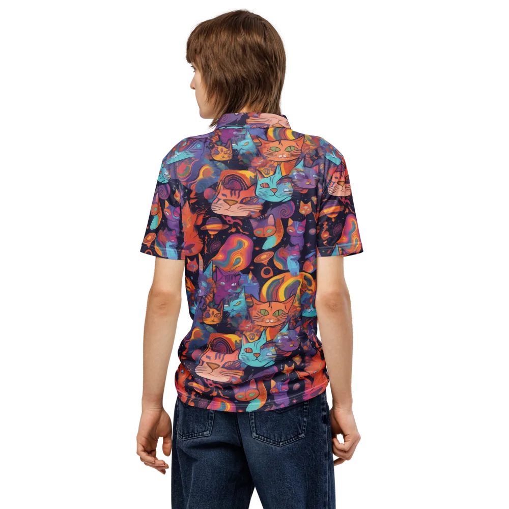 Cosmic Cat Parade on Men's Slim Fit Polo Shirt — Back