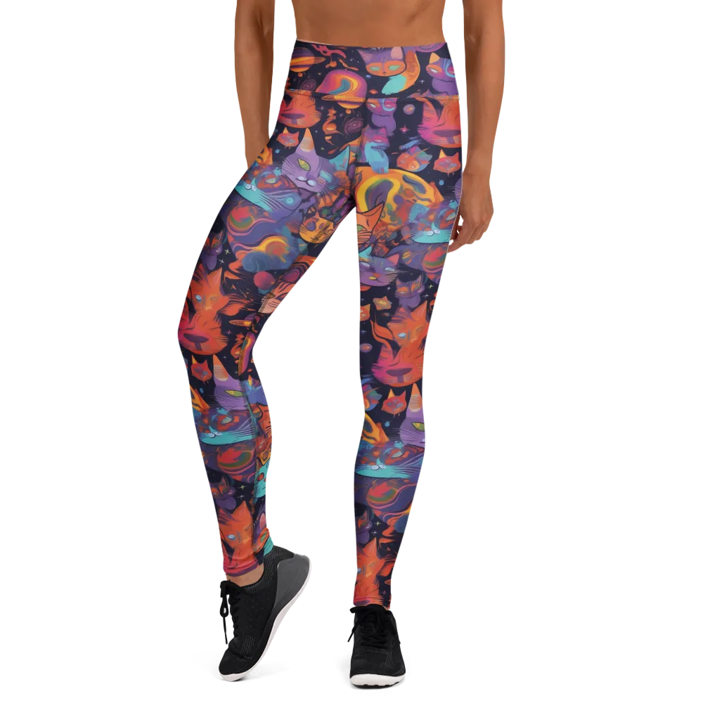 Cosmic Cat Parade on Yoga Leggings — Front