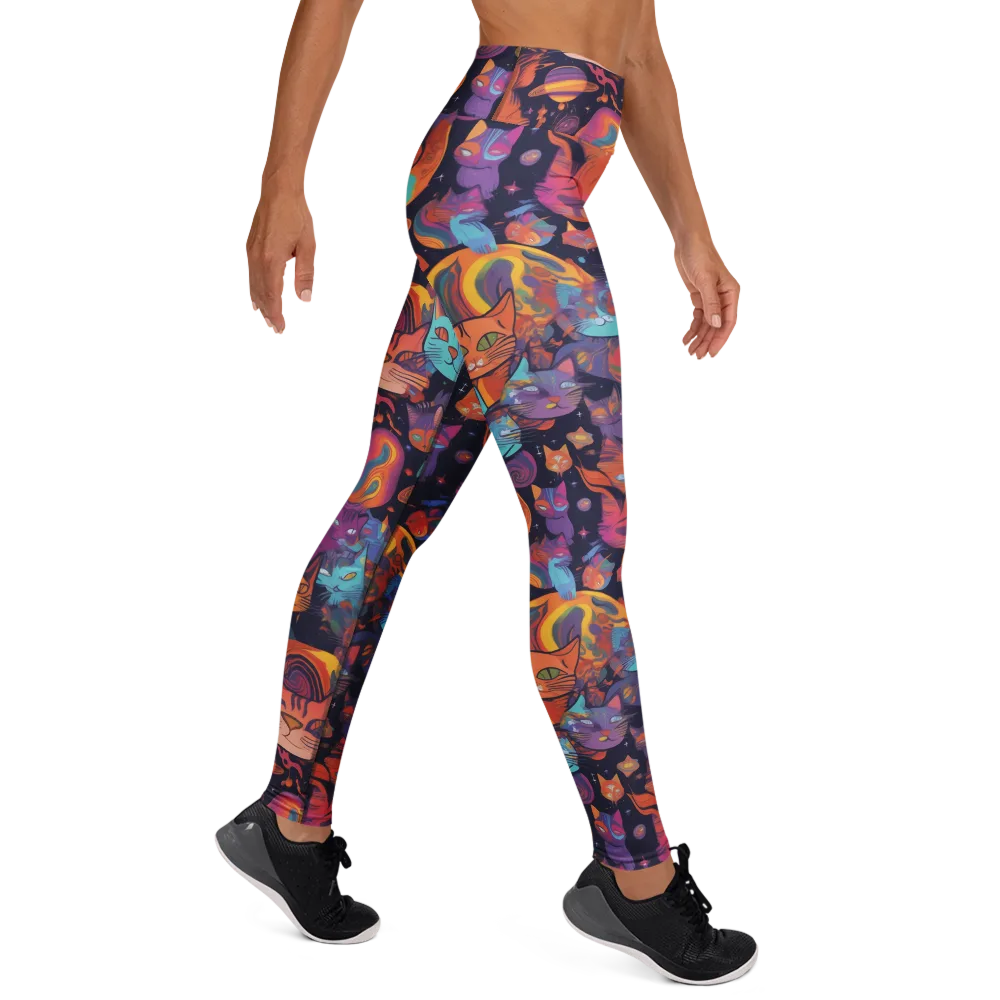 Cosmic Cat Parade on Yoga Leggings — Right