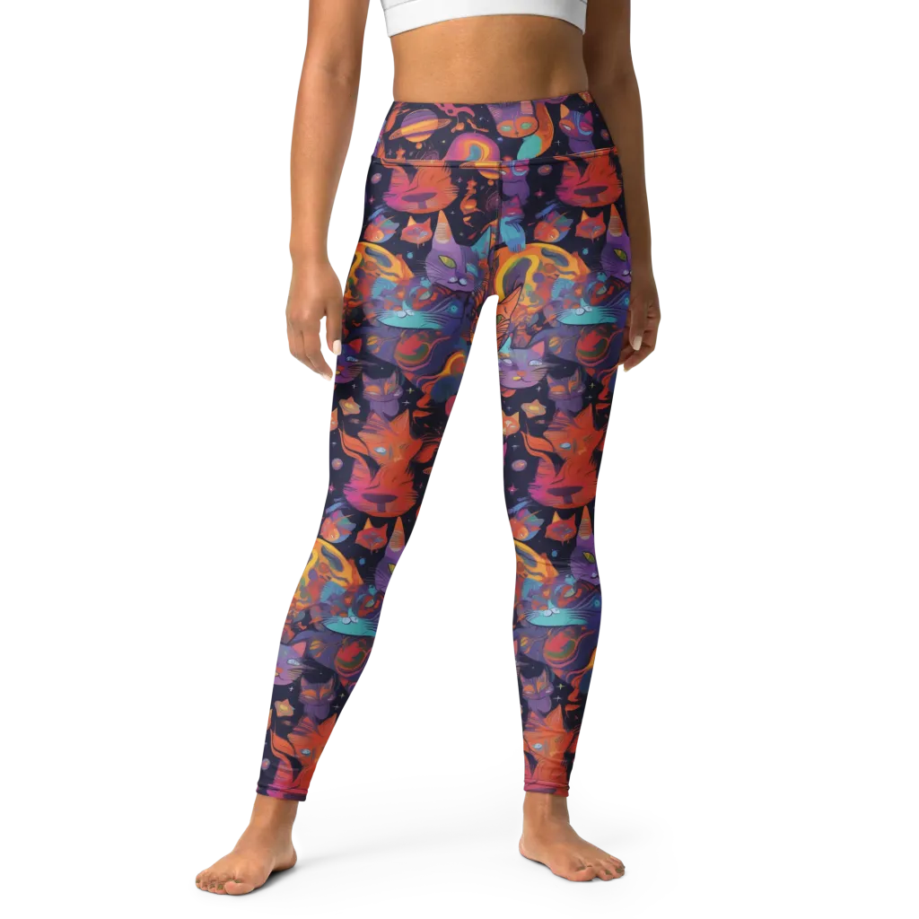 Cosmic Cat Parade on Yoga Leggings — Front