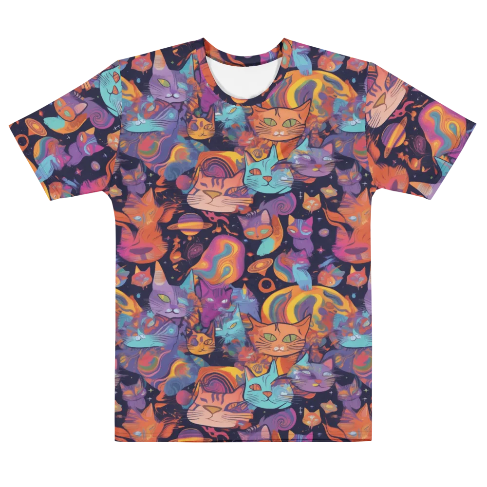 Cosmic Cat Parade on Men's Cotton Crew Neck T-Shirt — Front