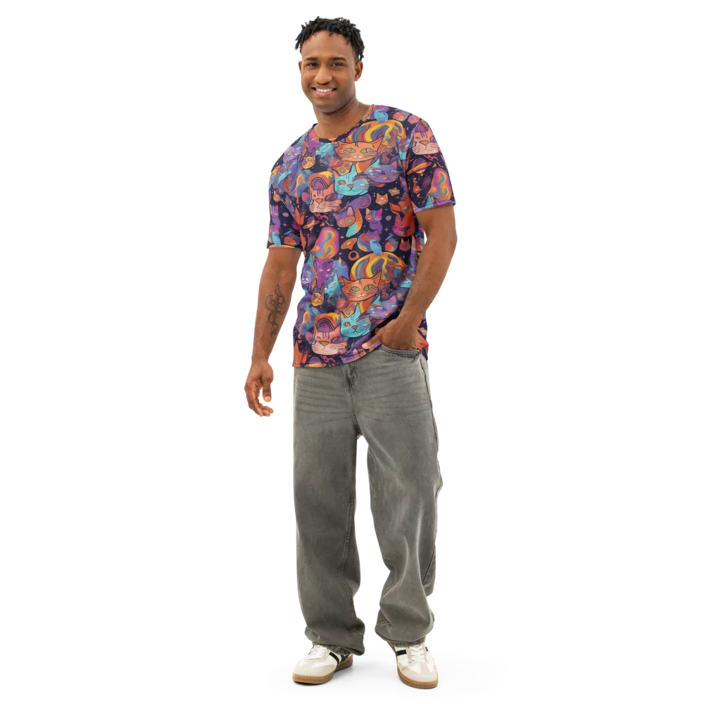 Cosmic Cat Parade on Men's Cotton Crew Neck T-Shirt — Front