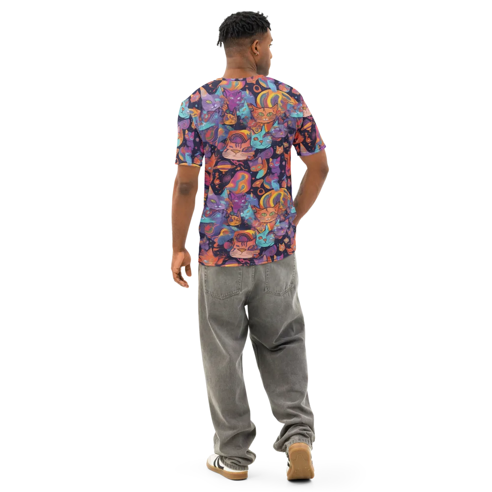 Cosmic Cat Parade on Men's Cotton Crew Neck T-Shirt — Back