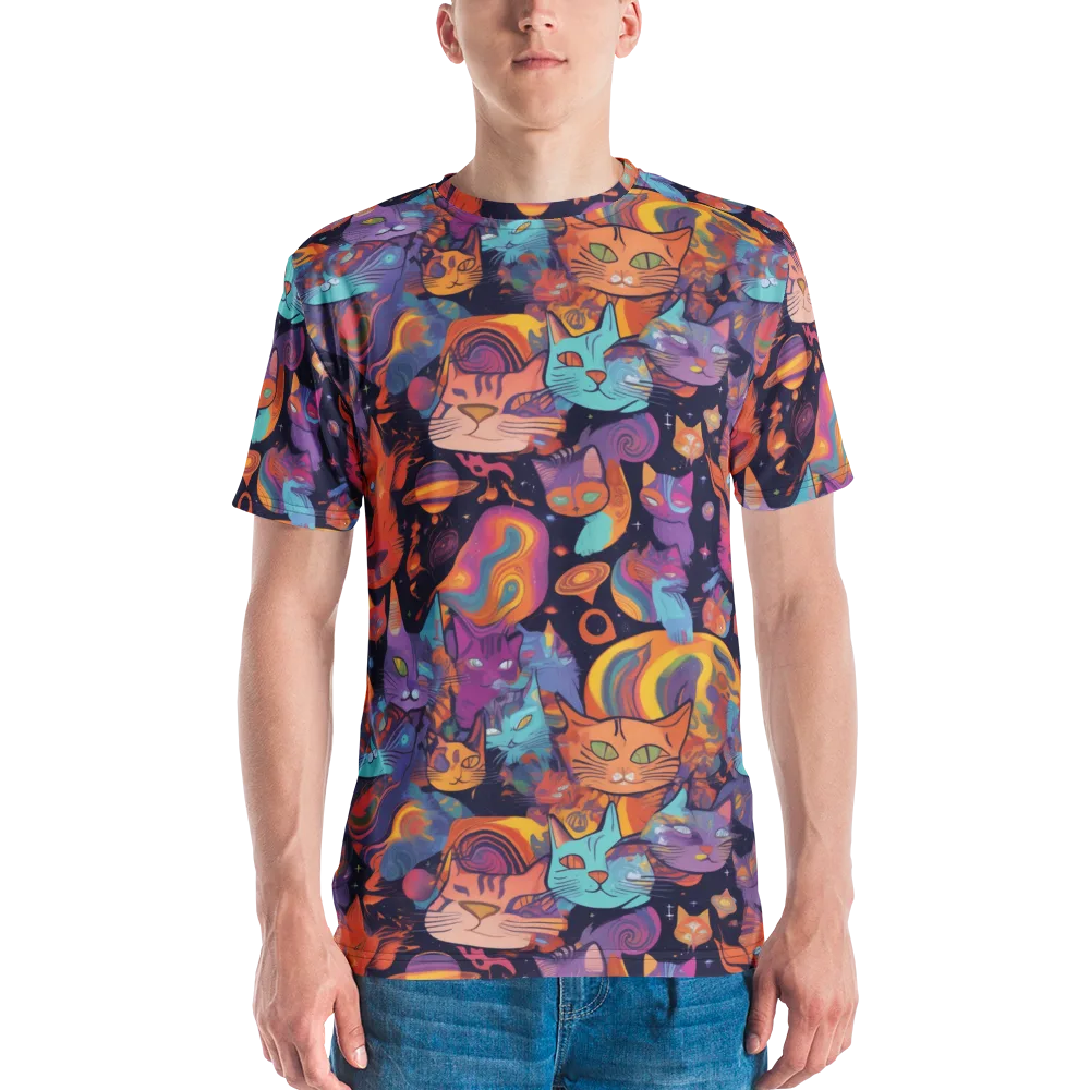 Cosmic Cat Parade on Men's Crew Neck T-Shirt — Front