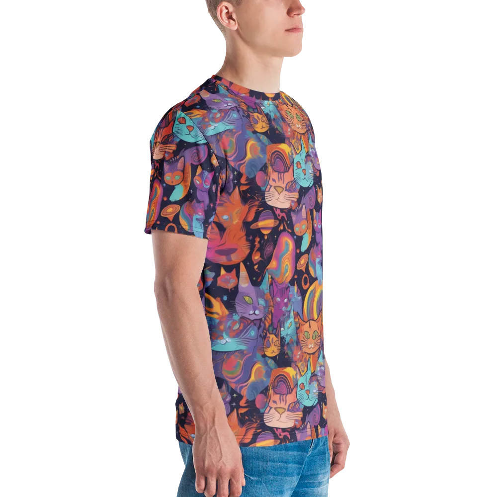 Cosmic Cat Parade on Men's Crew Neck T-Shirt — Right