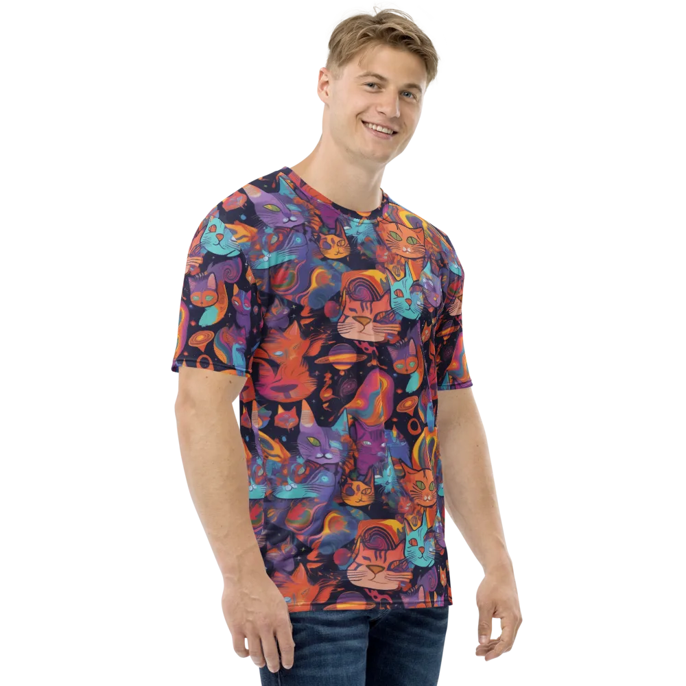 Cosmic Cat Parade on Men's Crew Neck T-Shirt — Right