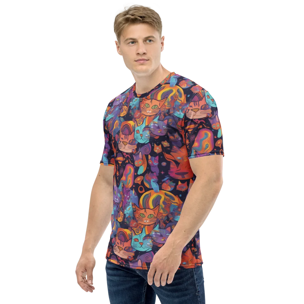 Cosmic Cat Parade on Men's Crew Neck T-Shirt — Left
