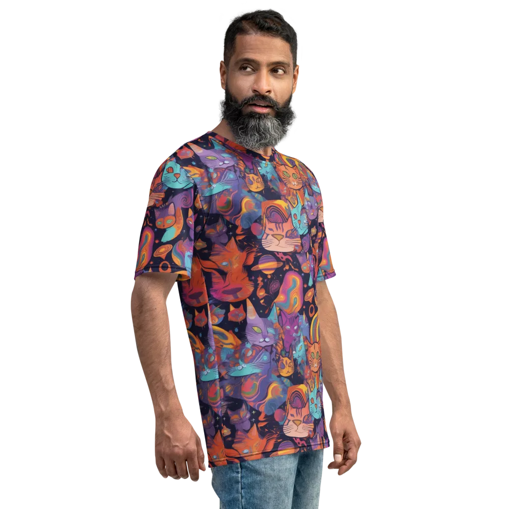 Cosmic Cat Parade on Men's Crew Neck T-Shirt — Right
