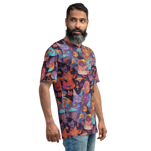Cosmic Cat Parade on a Men's Crew Neck T-Shirt