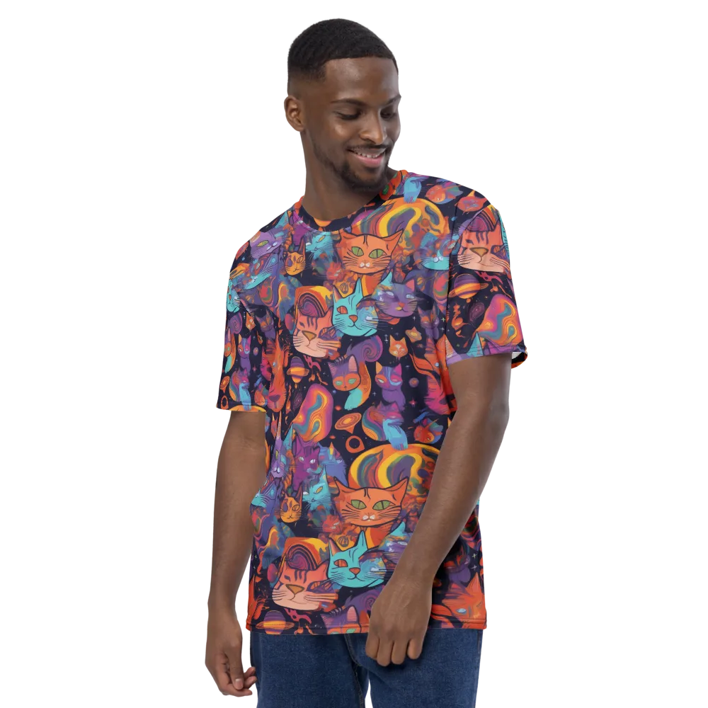 Cosmic Cat Parade on Men's Crew Neck T-Shirt — Left