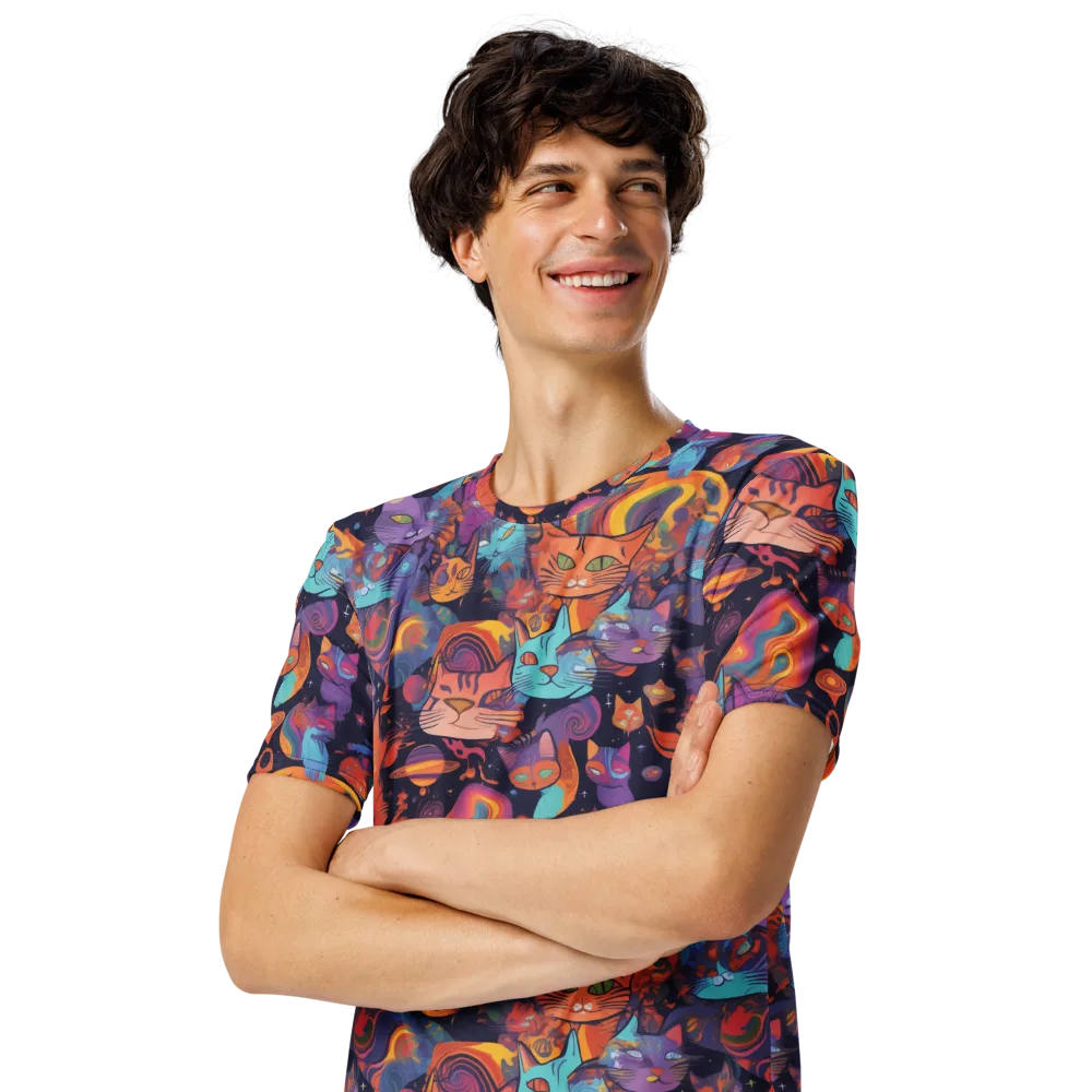 Cosmic Cat Parade on Men's Crew Neck T-Shirt — Left Front