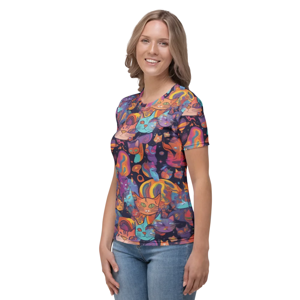 Cosmic Cat Parade on Women's Crew Neck T-Shirt — Left