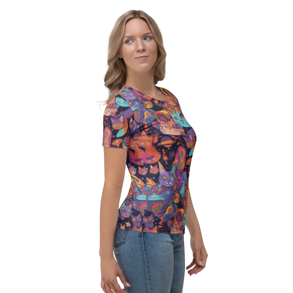 Cosmic Cat Parade on Women's Crew Neck T-Shirt — Right