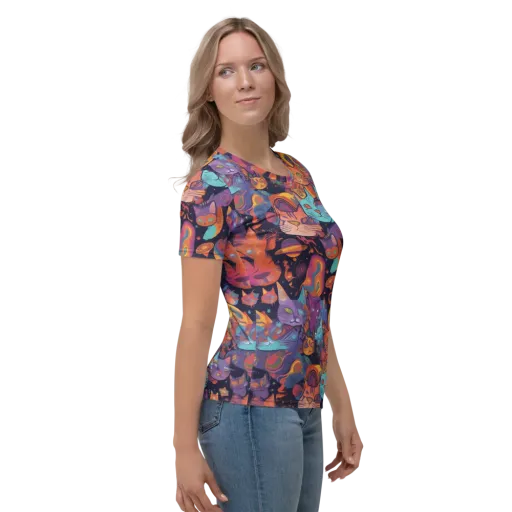 Cosmic Cat Parade on a Women's Crew Neck T-Shirt