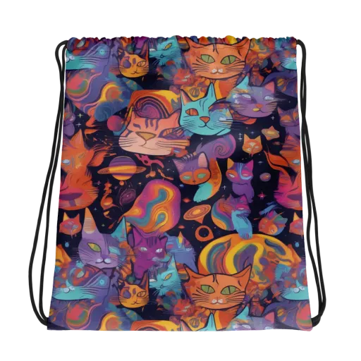 Cosmic Cat Parade on a Drawstring Bag