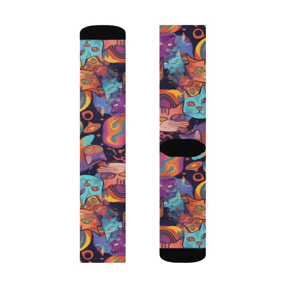 Cosmic Cat Parade on Socks — Left Sock