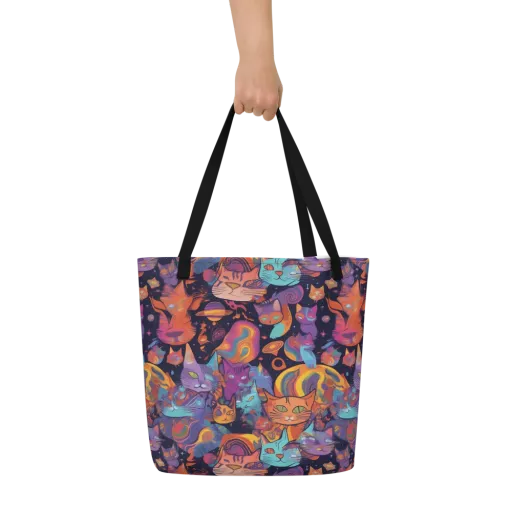 Cosmic Cat Parade on a Large Tote Bag W/ Pocket