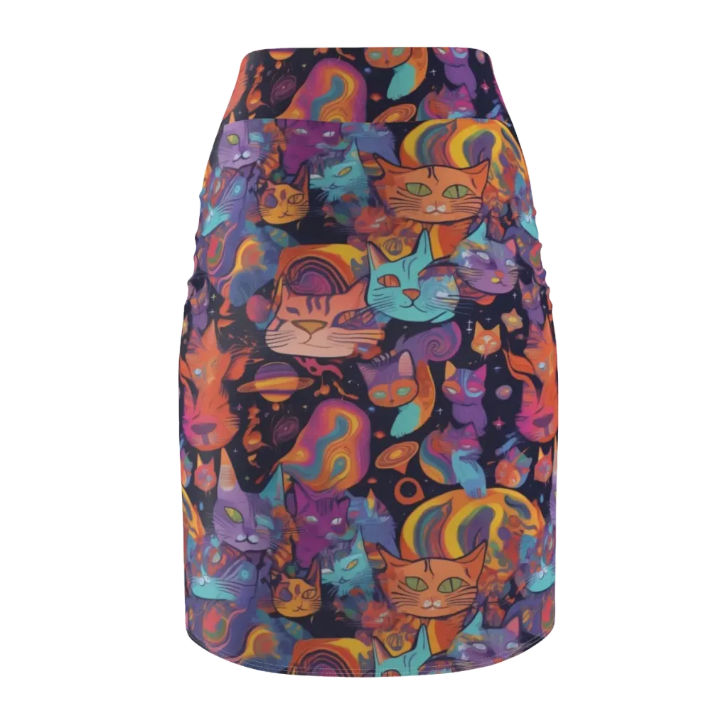 Cosmic Cat Parade on Pencil Skirt — Back