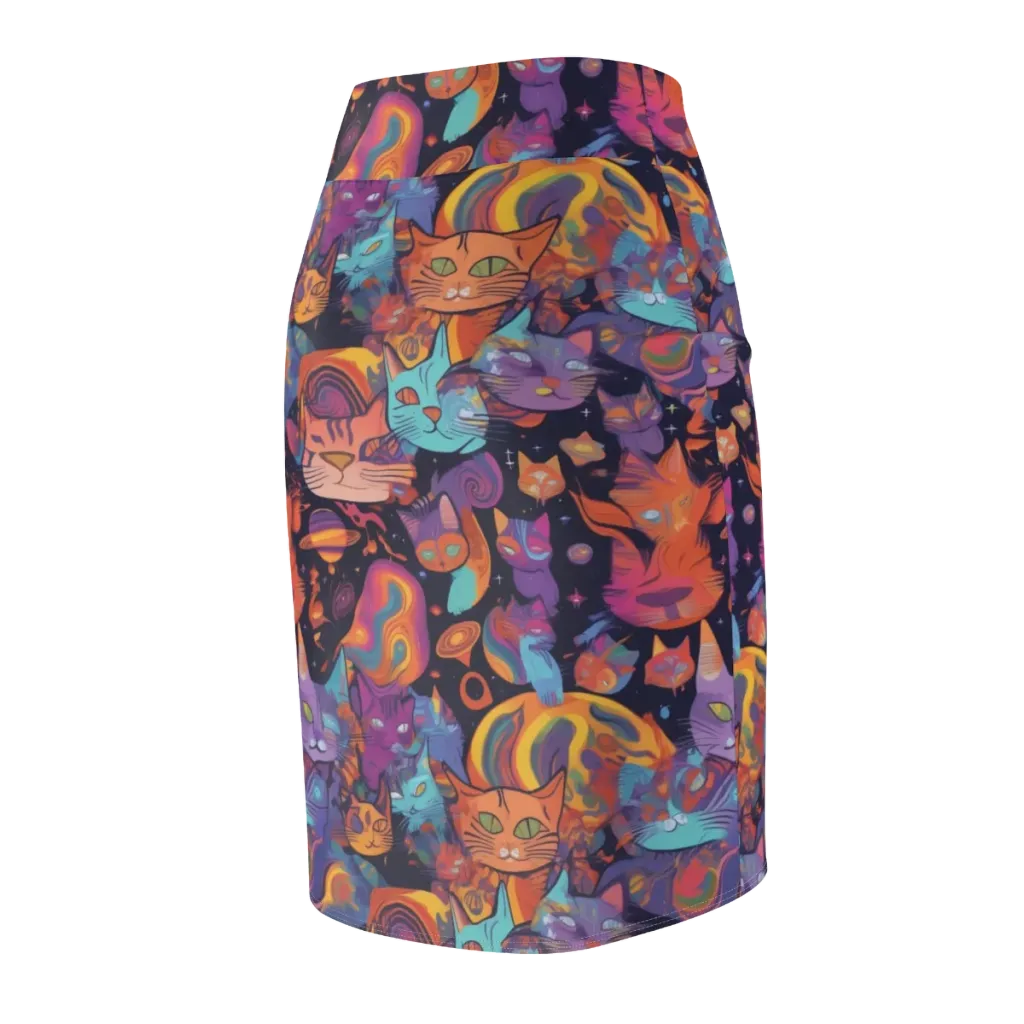 Cosmic Cat Parade on Pencil Skirt — Back Side