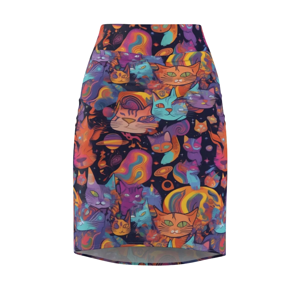 Cosmic Cat Parade on Pencil Skirt — Front